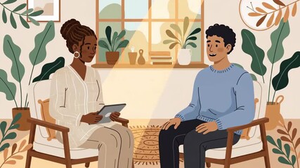 Intimate Counseling Session Between Female Therapist And Male Client In Cozy Office Environment