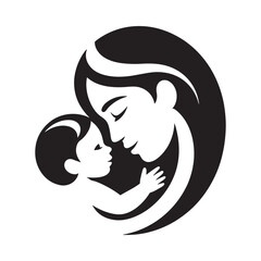 A loving mother holding her baby in a simple black and white design