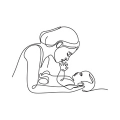 A mother and baby are depicted in a continuous line drawing style