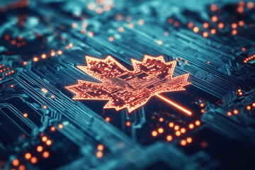 Digital Canada, microcircuit board, concept of global network and connectivity, international data transfer and cyber technology, worldwide business, information exchange and telecommunication