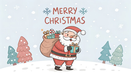 Merry Christmas text with Santa Claus cartoon  