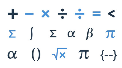 Comprehensive collection of mathematical symbols and algebraic notations for science education.