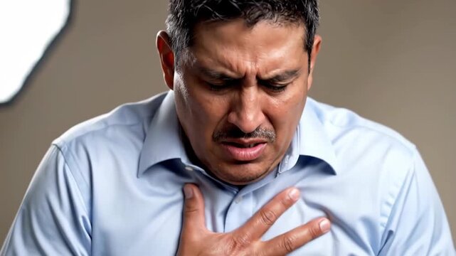 Man Experience Heart Attack or Chest Pain in Office Setting Anxiety Panic Symptoms Stress Medical