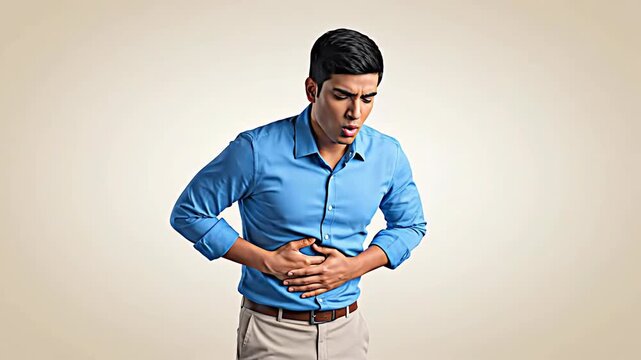 Man Experiencing Abdominal Pain and Discomfort in Varied Expressions and Positions