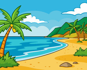 Beach tropical cartoon illustration Vector