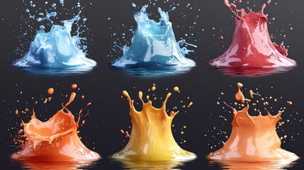 Colorful liquid splashes, studio shot, dark background, vibrant hues, advertising