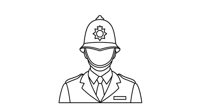 A simple black and white outline icon of a British police officer wearing a traditional custodian helmet and uniform.
