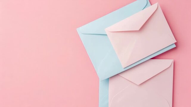 Video Two colorful envelopes on a bright pink and blue background, ideal for mail or gift wrapping