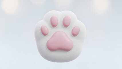 Fototapeta premium Cute 3D Render of a White and Pink Cat Paw on a Light Blue Background.