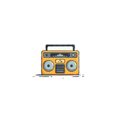 Illustrative depiction of a vintage boombox radio with a bold and colorful design aesthetic