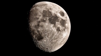 Fototapeta premium phase. A detailed closeup of the full moon, showcasing its textured surface against the dark expanse of space. STEM education sheets.