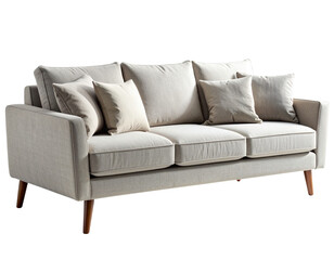 Fototapeta premium Modern Fabric Apartment Sofa, Front View, Minimalist Design, Isolated on Transparent Background.