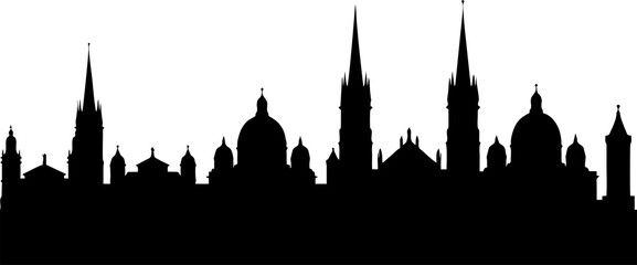 Naklejka premium Cityscape Silhouette of Historic Buildings Against a White Background