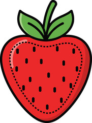 Cute strawberry fruit vector illustration with seeds and leaves, fresh berry icon for food, summer, and healthy design