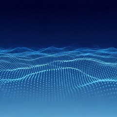 Abstract Blue Digital Wave Background with Connected Dots.