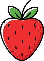 Cute strawberry fruit vector illustration with green leaves, hand drawn style berry icon for food, summer, and healthy design