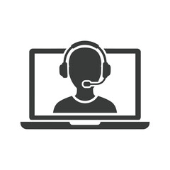 Customer support representative working on laptop