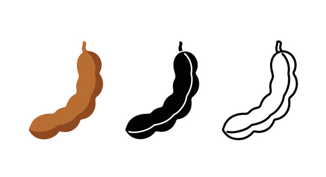 Minimalist illustration of three sets of tamarind silhouettes, Symbolizing tangy simplicity, flat vector design illustration.