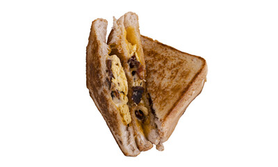 Breakfast sandwich with egg bacon and melted cheese