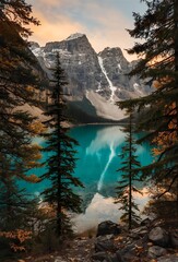 The scenery and views of Lake Moraine in Canada.