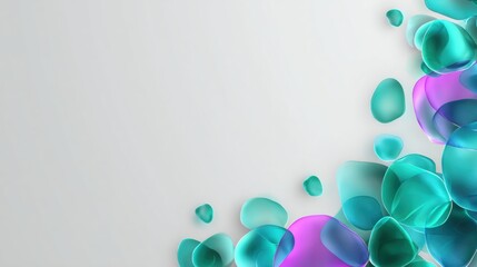 Wellness App Advertisement Background Featuring Floating Translucent Shapes on a White Surface in a Creative Design Layout