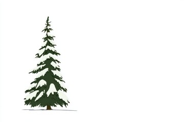Obraz premium A snow covered pine tree stands tall in front of a white background. background for kid Concept.