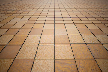 Close up of a tiled floor with a grid pattern, creating a sense of depth and perspective, suitable for backgrounds or textures