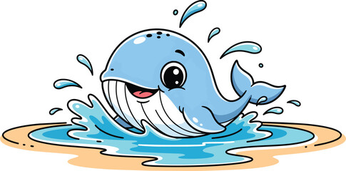 Playful Cartoon Whale Splashing Water Fun.