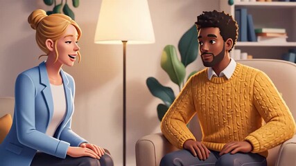 Friendly Therapy Session Between Two Diverse Adults In Cozy Office Setting