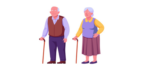 A cartoon illustration depicts an elderly couple standing side by side