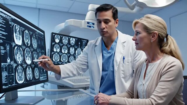 Healthcare Professionals Analyzing Brain Scans in Modern Medical Facility Professional Medical