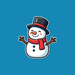 Cute Christmas Snowman Wearing Top Hat and Scarf, Cartoon Illustration