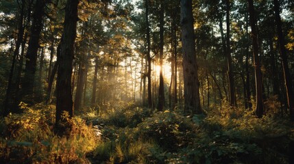 Fototapeta premium photography of the forest in golden hour, cinematic scene 