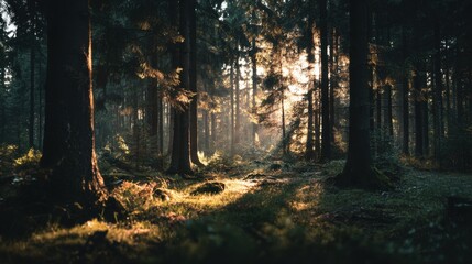 Obraz premium photography of the forest in golden hour, cinematic scene 
