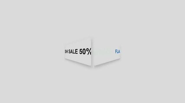 Flash Sale 50 Off Promotion with Dynamic Text Animation on a White Background.