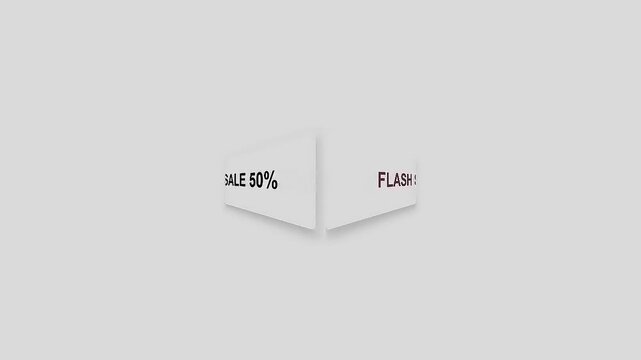 Flash Sale 50 Off Promotional Banner Animation on White Background.