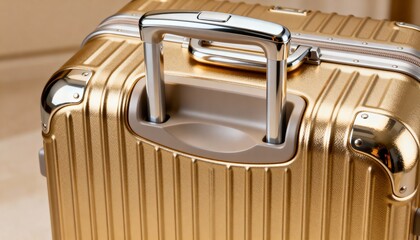 Luxury Gold Aluminum Suitcase with Polished Metal Handle and Premium Details