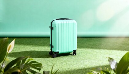 Mint Green Hard Shell Suitcase in Minimal Sunlit Studio Setting