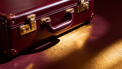 Vintage Burgundy Leather Suitcase with Brass Locks