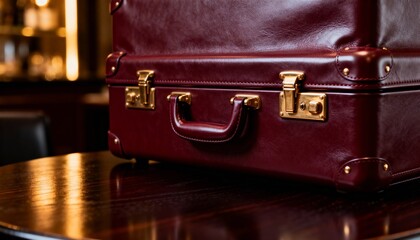 Vintage Burgundy Leather Suitcase with Brass Locks
