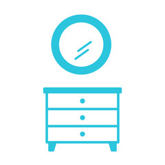 Simple Drawer and Mirror icon, Isolated on white background. Blue icon