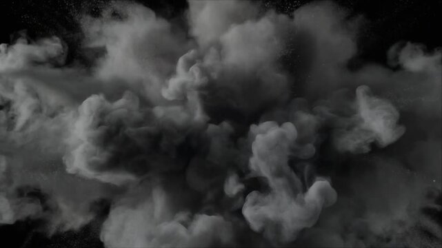 Dynamic Black Powder Explosion on Dark Background.