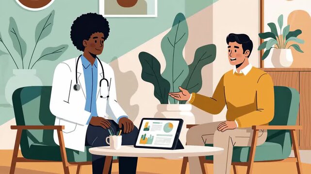 Healthcare Consultation Between Doctor And Patient In Bright Cozy Clinic Office Modern Medical
