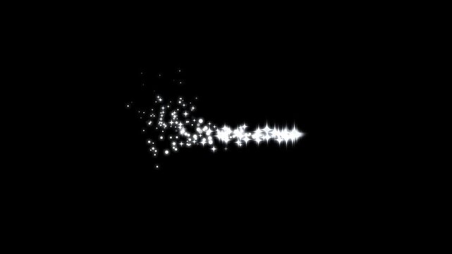 Magic glitter star line with twinkling white stars, floating bubble fireworks particles, festive Christmas shimmer, sparkling star, elegant fairy dust overlay on a black screen background 4K