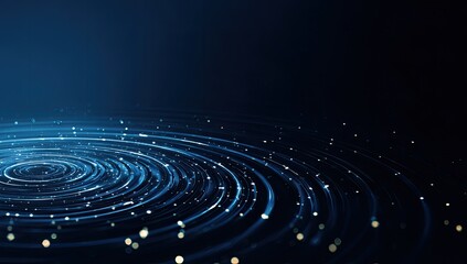 Glowing blue spiral formation with dots on dark background. Digital abstract art