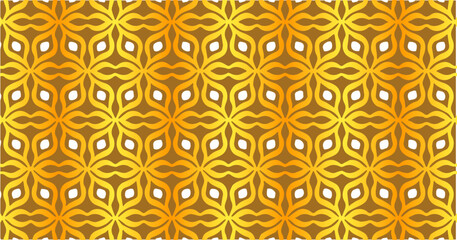 Seamless decorative geometric pattern in golden yellow tones with repeating symmetrical shapes, suitable for backgrounds, textiles, wallpapers, and elegant design projects.