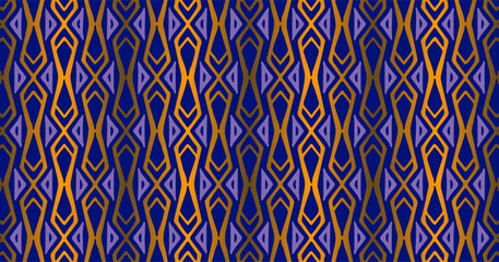 Seamless decorative geometric pattern with blue and gold accents, suitable for elegant backgrounds, textiles, wallpapers, and premium design projects.