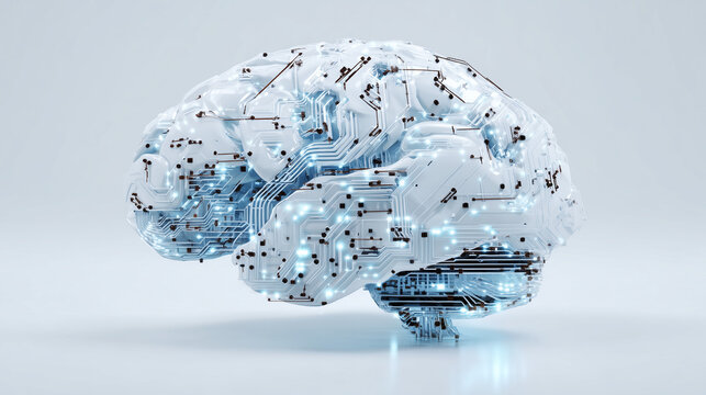 AI Digital Brain Visualization - Futuristic Data Processing Network Concept - Powered by Adobe