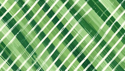 Abstract diagonal stripes pattern in varying shades of green and white with textured brushstroke effect.