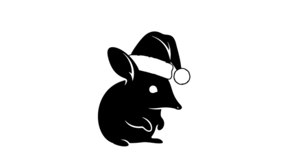 White outline mouse wearing Santa hat isolated on a transparent background 1